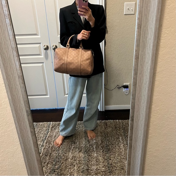 Gucci Gg Monogram Leather Boston Bag Pink Beige - Picture 12 of 16
